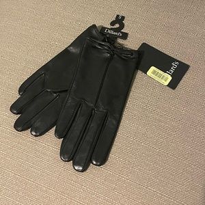 Black Leather Women’s Gloves W/ Petite Bow Size Small